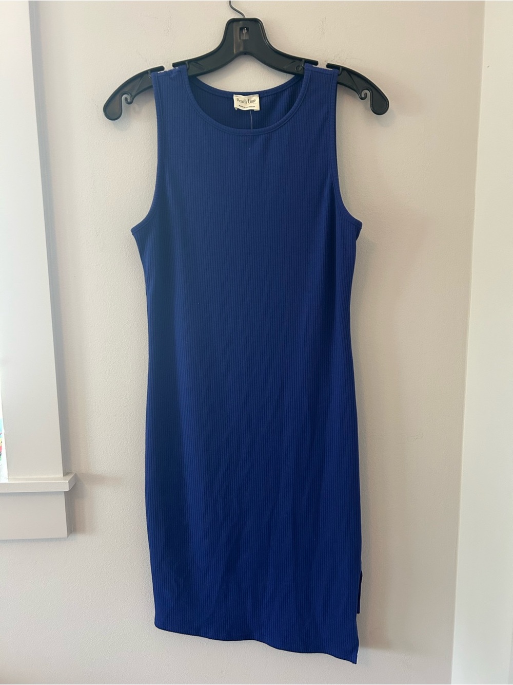 Peach Love California Asymmetrical Sleeveless Ribbed Fitted Dress in Royal Blue
